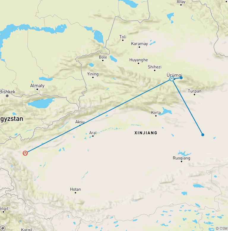 Map of Tailor-Made 7-Day Private China Gobi Desert Tour in Xinjiang, All Inclusive