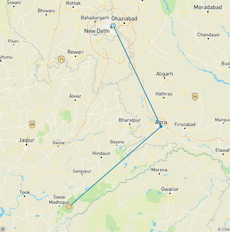 Map of Golden triangle, Bengal Tiger  and beyond .