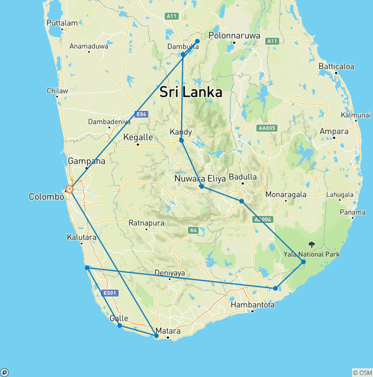 Map of 6 days tour in Sri Lanka - Upgrade to Private Tour available
