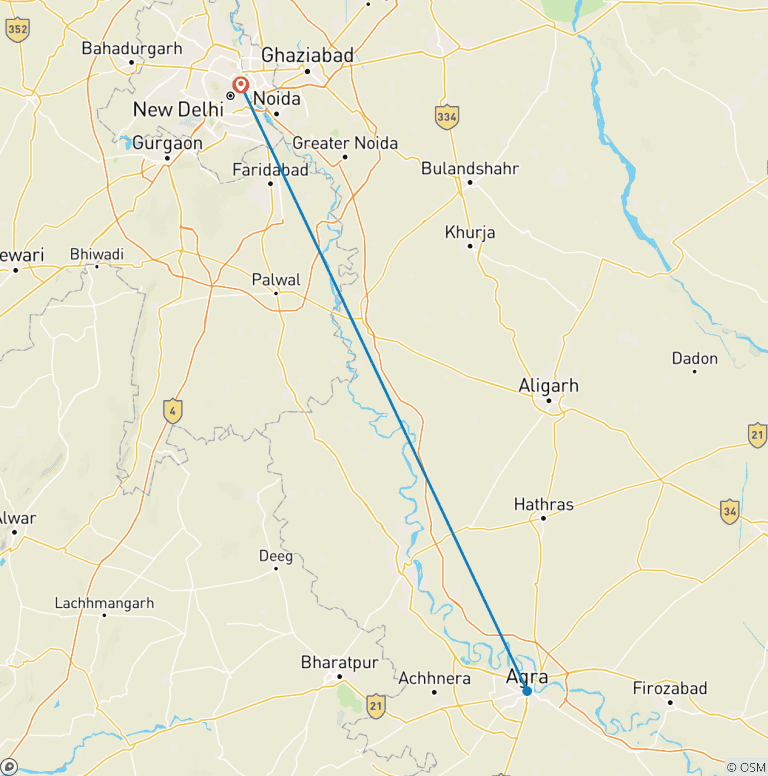 Map of Delhi Darshan with Sunrise Taj Mahal Tour