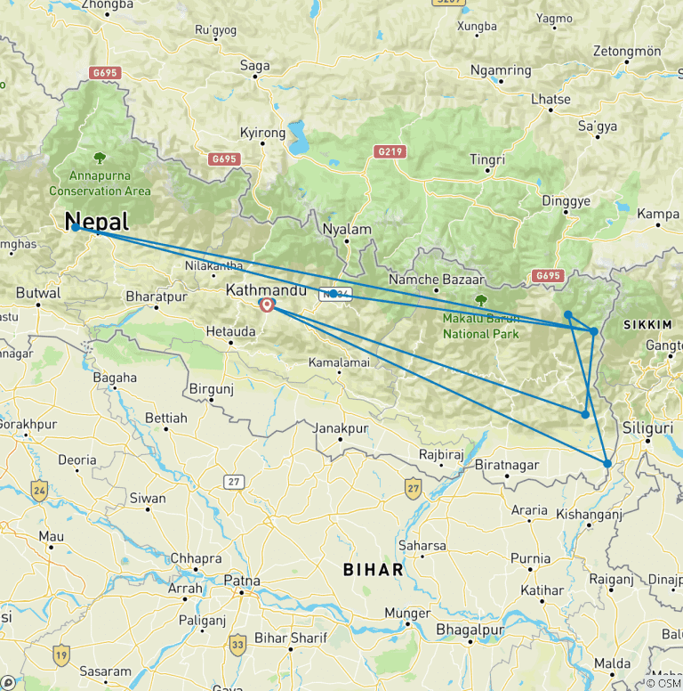 Map of Kanchenjunga South Base Camp Trek