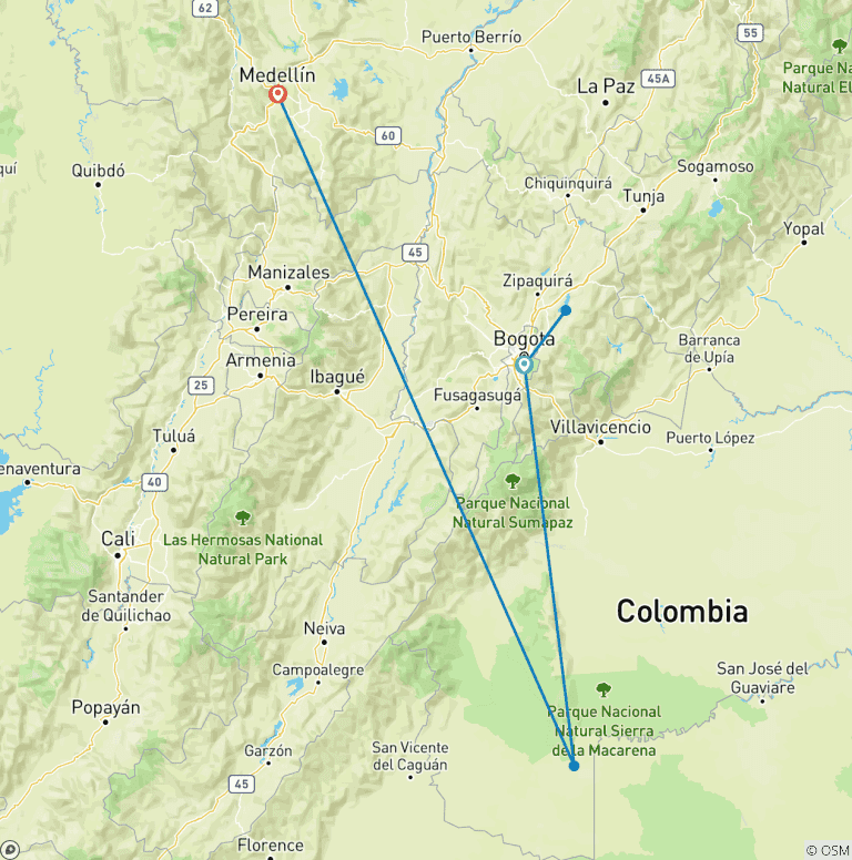 Map of 7 Days Rainbow Waters & City Lights -  Colombia’s Wonders