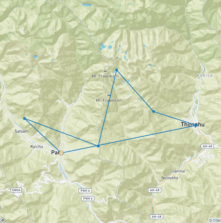 Map of Bhutan Druk Path Trek