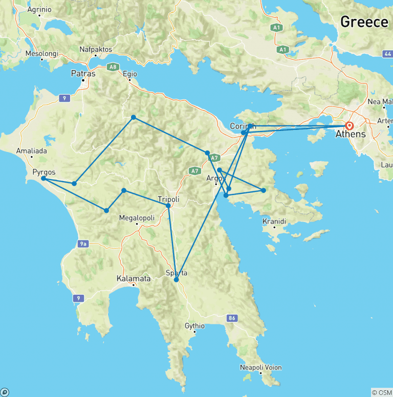 Map of Tracing the Steps of Hercules in the Peloponnese 7 days