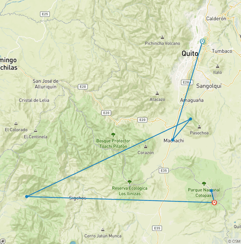 Map of Cotopaxi Llama Express Ecuador