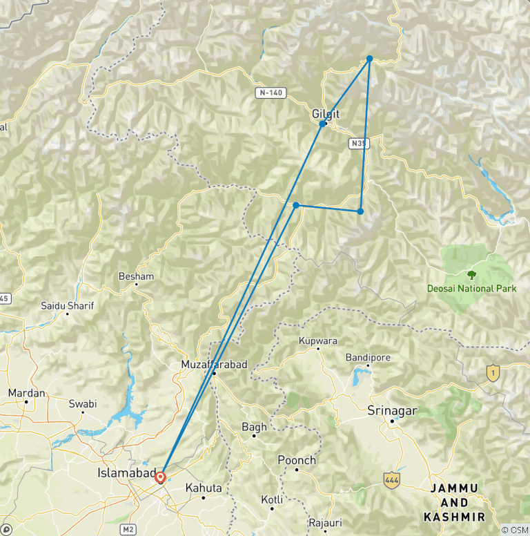 Map of Hunza Valley & Fairy Meadows Tour, Gilgit-Baltistan, Pakistan