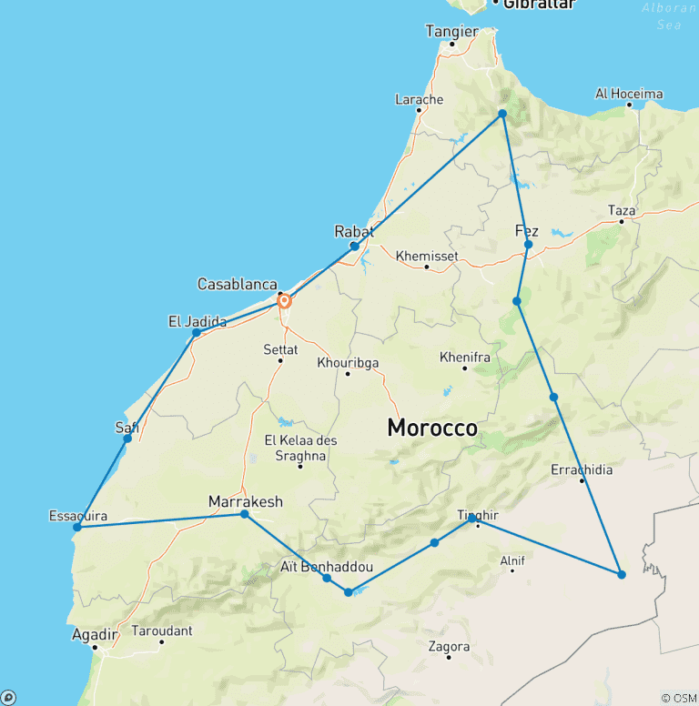 Map of Morocco Tours 10 Days Tour From Casablanca