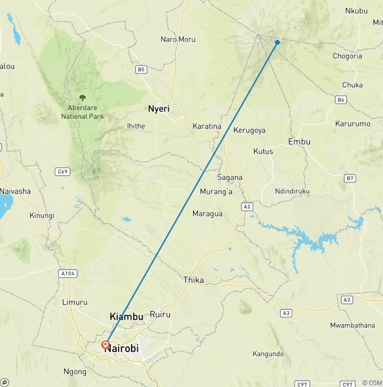 Map of 6D/5N Mount Kenya: Chogoria – Sirimon Route