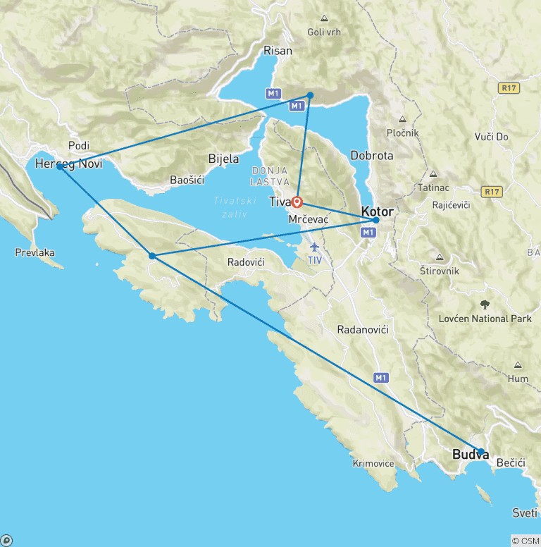 Map of 8 Days Montenegro Sailing Tour