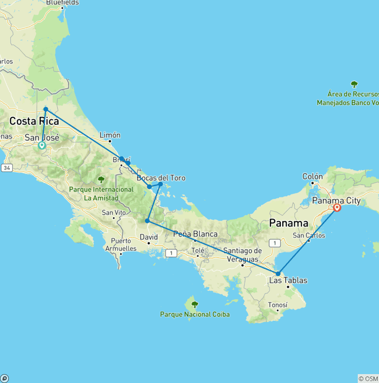 Map of Costa Rica & Panama Discovery