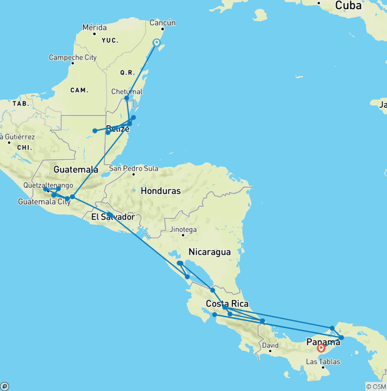 Map of Best of Central America (from Playa del Carmen to Penonome)