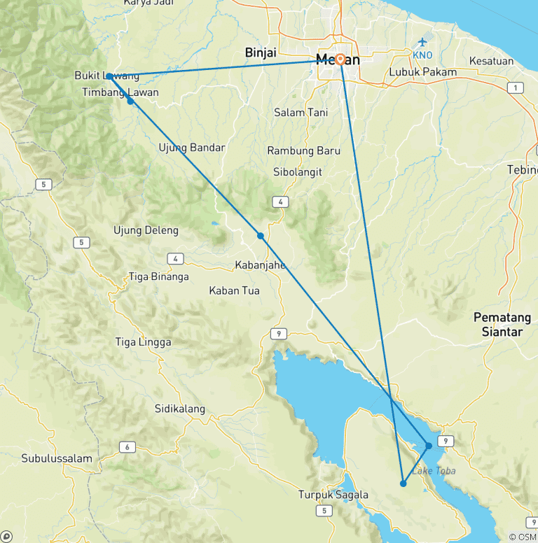Map of Sumatra Adventure (16 destinations)