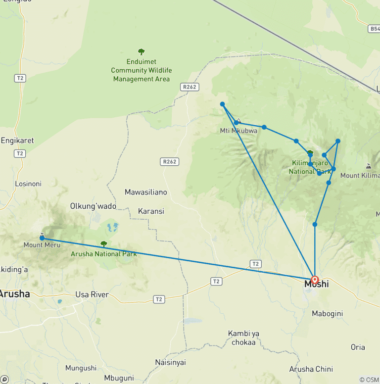 Map of Kilimanjaro - Lemosho Trek
