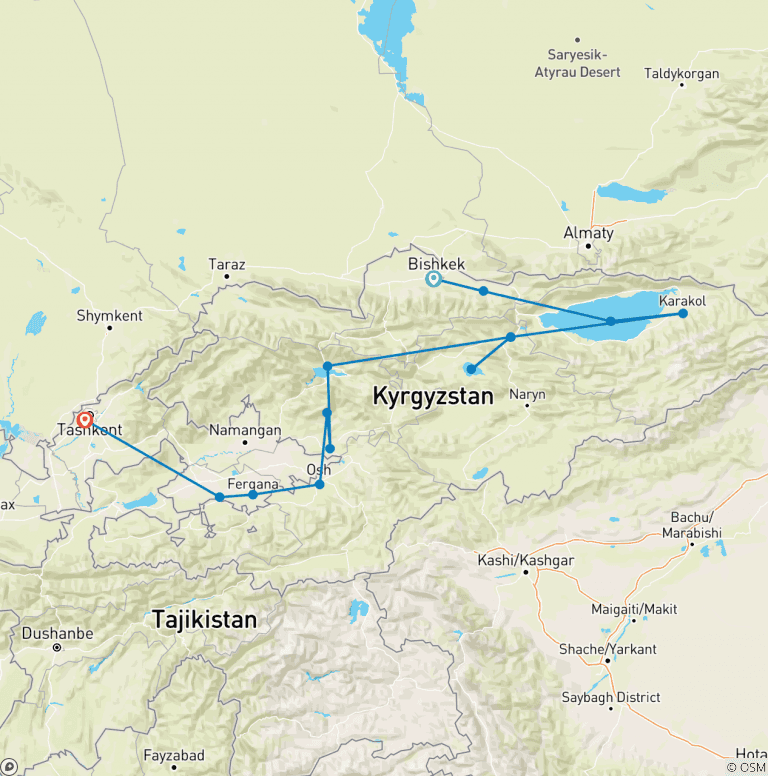 Map of Kyrgyzstan's Silk Road Journey