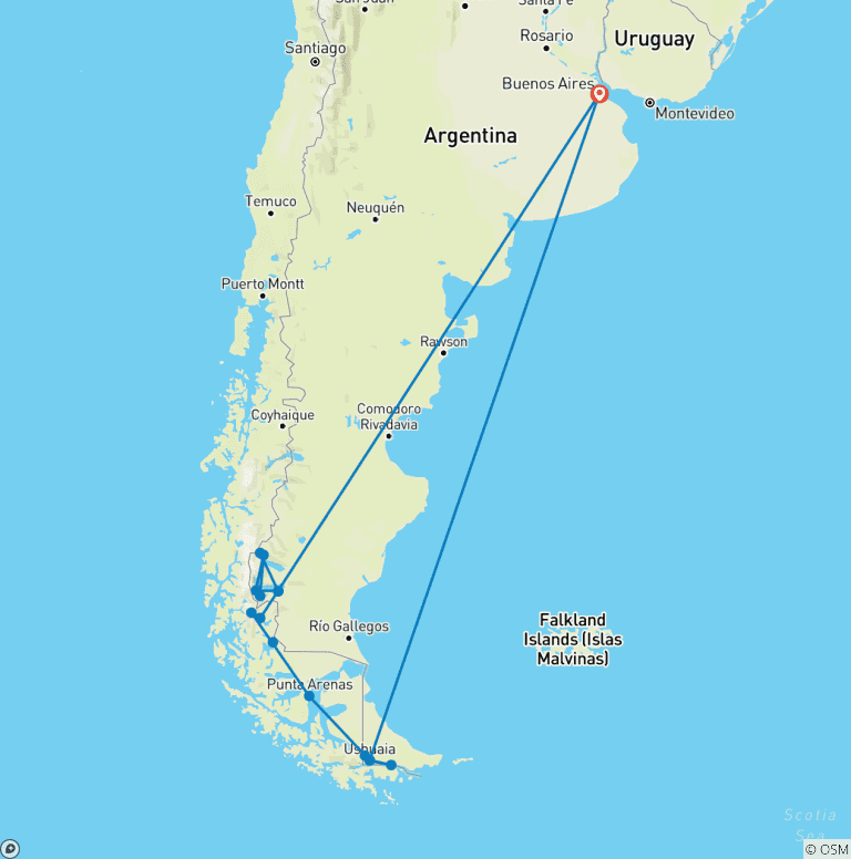 Map of Adventures in Patagonia