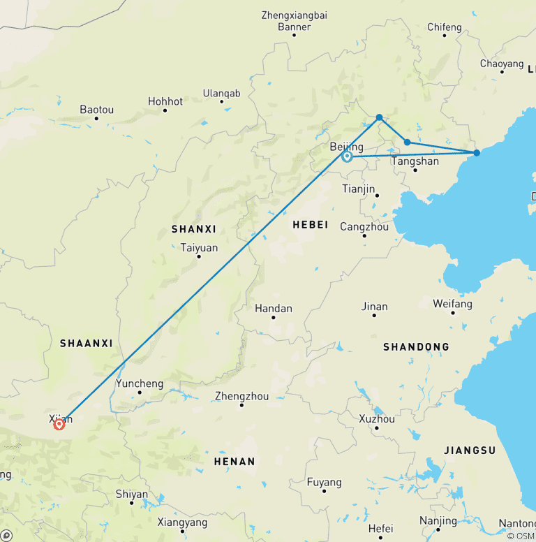 Map of Walk the Great Wall + Xian Extension