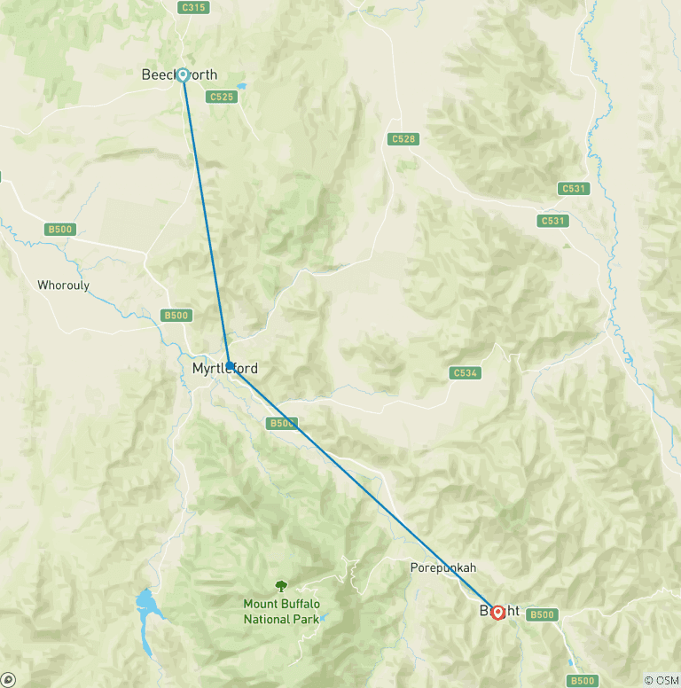 Map of Tour de Murray to Mountains Rail Trail - Group Weekend