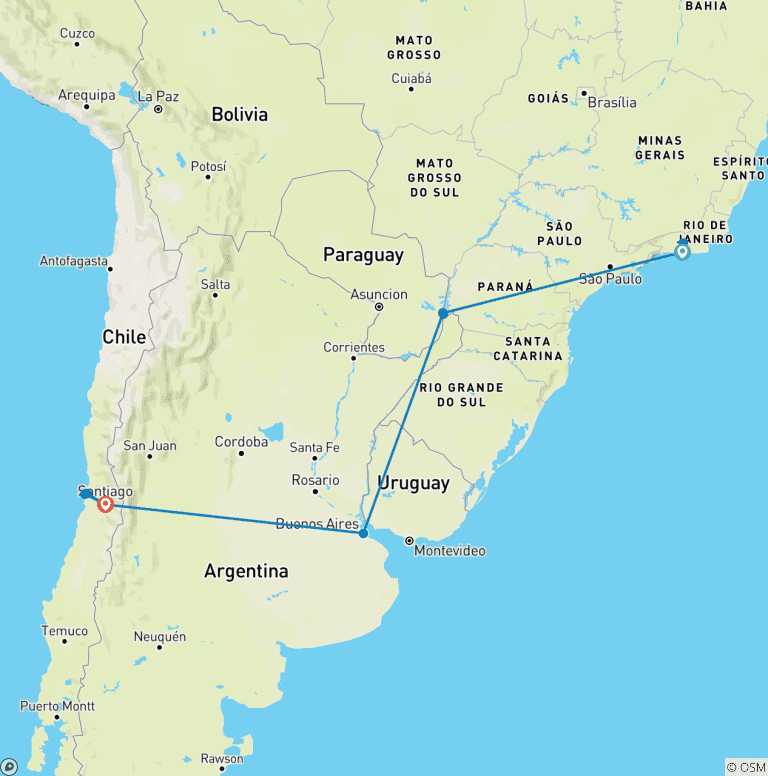 Map of Brazil & Argentina Escape with Santiago