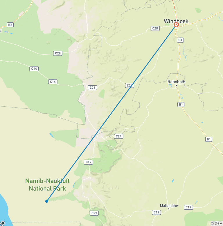 Map of 3-Day Sossusvlei Experience (lodging)