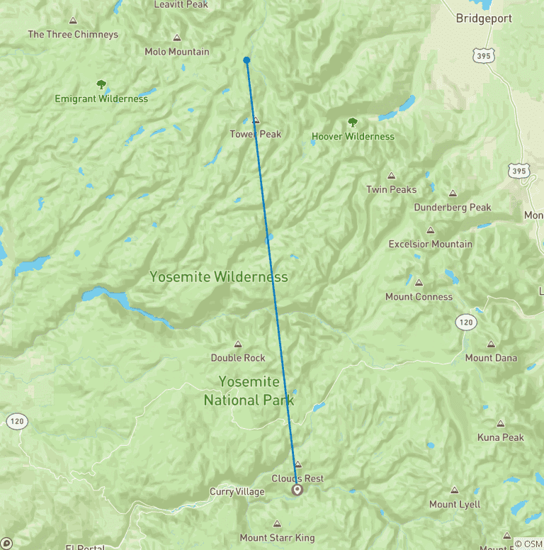 Map of Yosemite High Country Basecamp Tour