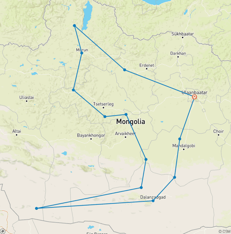 Map of "Adventure tour Mongolia" with Naadam festival