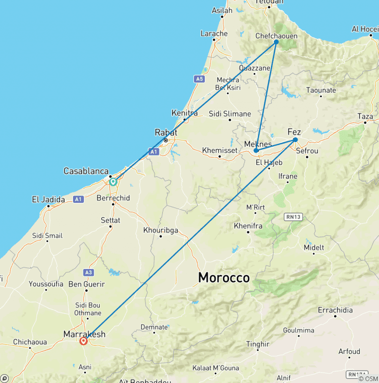 Map of Northern Morocco: Blue Cities & Bustling Marrakech
