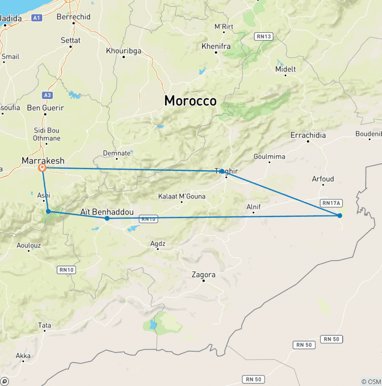 Map of Moroccan Desert Adventure: River Canyons & Camels
