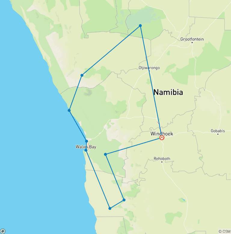 Map of Namibia Explorer (Accommodated) - 10 Days