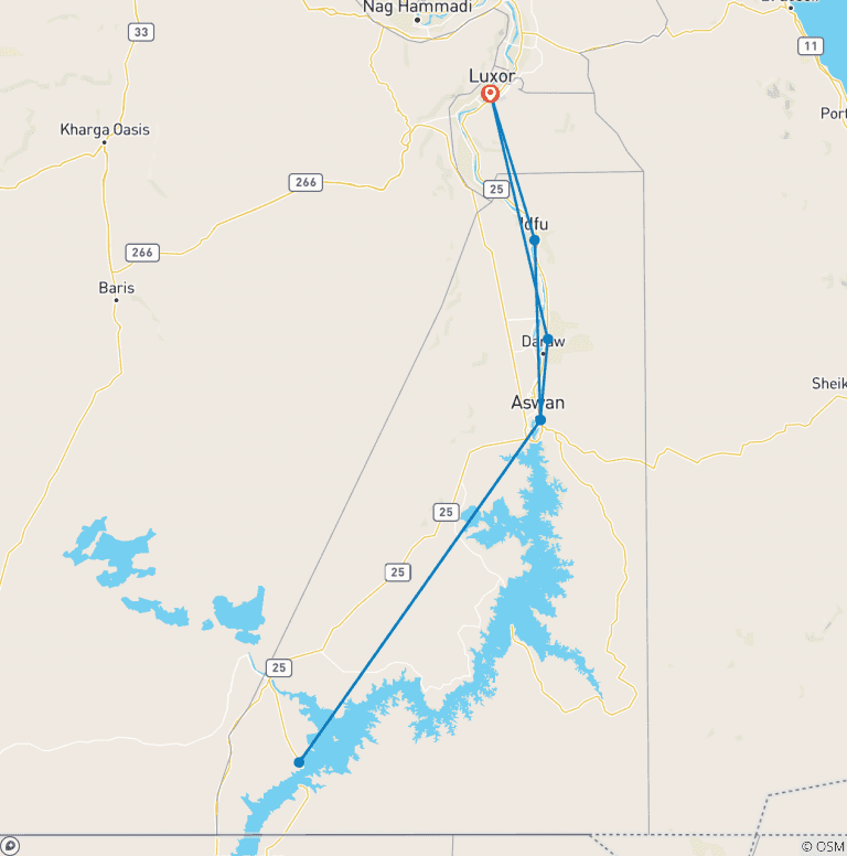 Map of From Luxor 7 Days 6 Nights Nile Cruise WITH GUIDED TOURS + FREE TOUR "ABU SIMBEL TEMPLE"