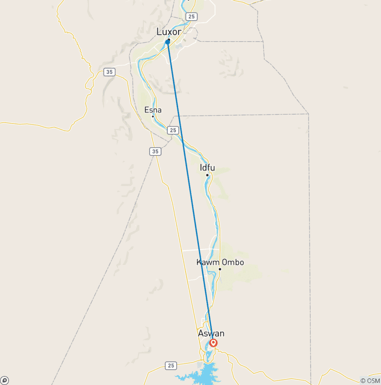 Map of From Aswan 7 Days 6 Nights Nile Cruise WITH GUIDED TOURS + FREE TOUR "ABU SIMBEL TEMPLE"