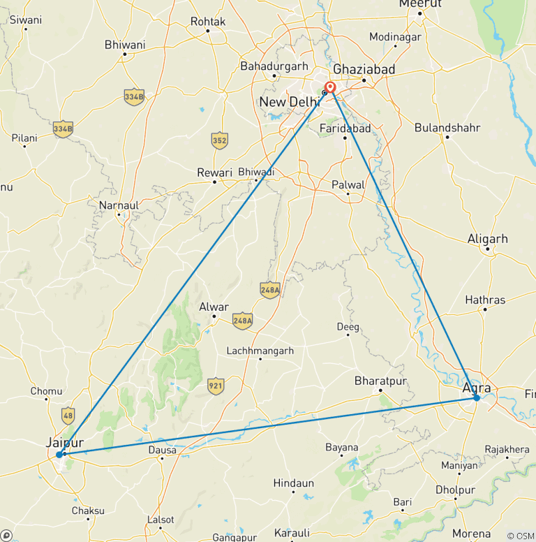 Map of Golden Triangle Tour - 3 Days