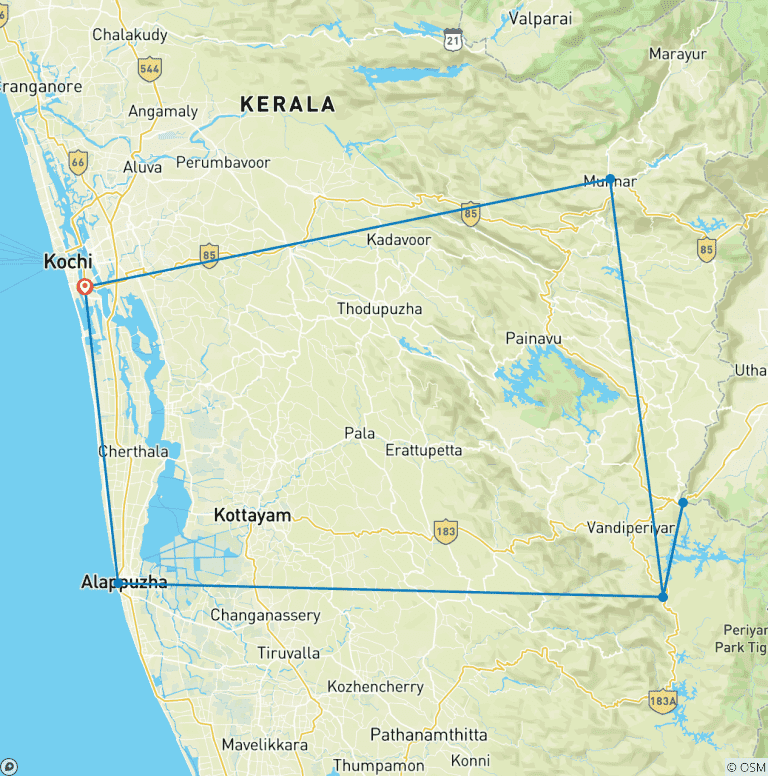 Map of Best of Southern India with Houseboat Stay