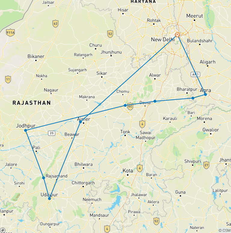 Map of Heritage luxury hotel Rajasthan tour