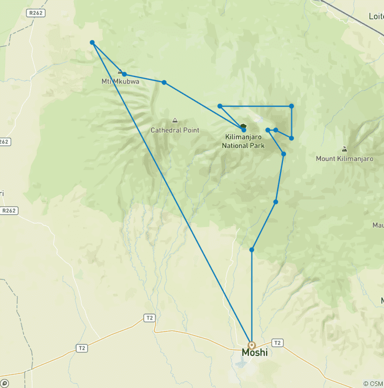 Map of Kilimanjaro Northern Circuit Route Private Climbing 8 days