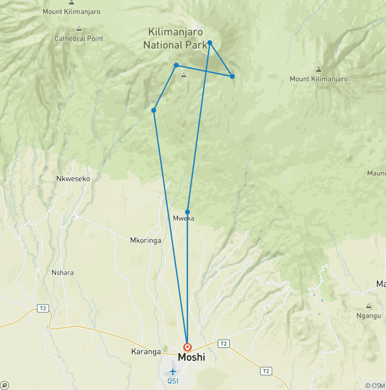 Map of Kilimanjaro Umbwe Route Climb -Private options available