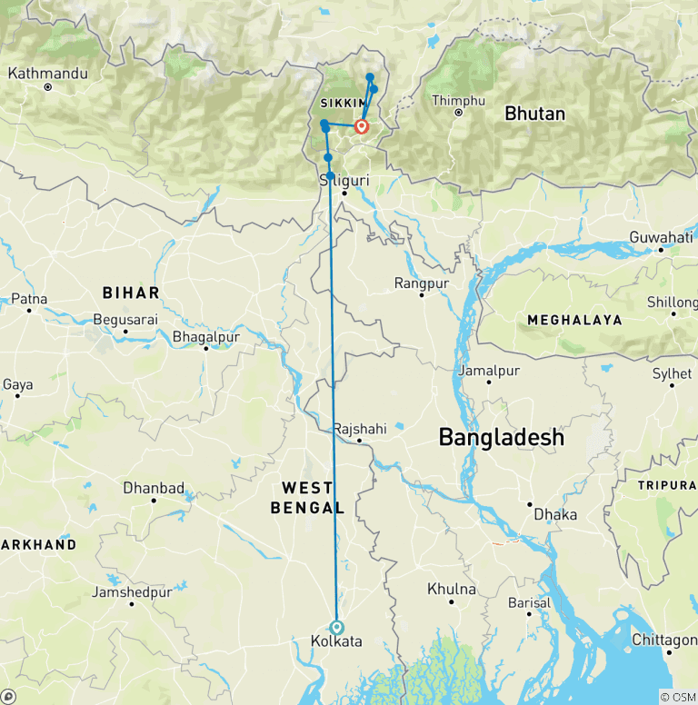Map of Sikkim & West Bengal