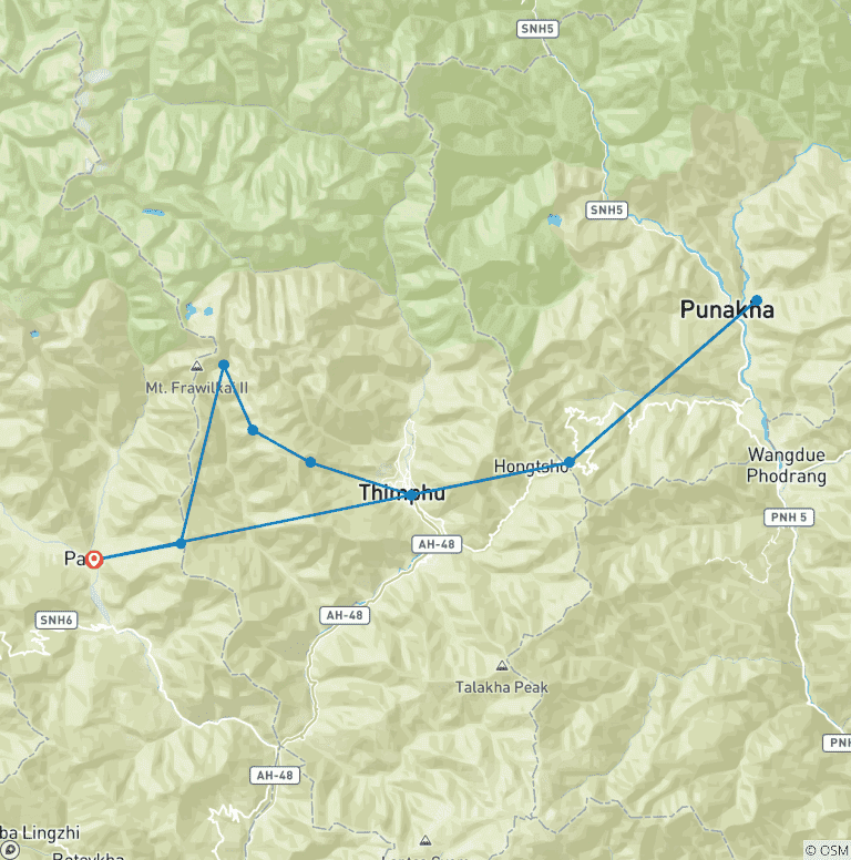 Map of Druk path trek with culture tour - 10 Days