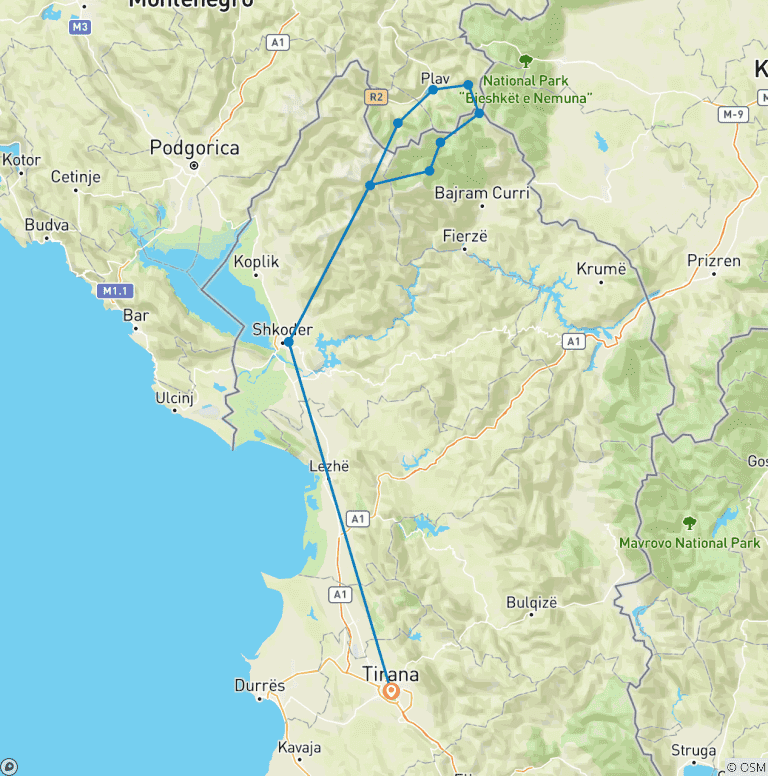 Map of Self-guided: Peaks of the Balkans Tour in 12 days