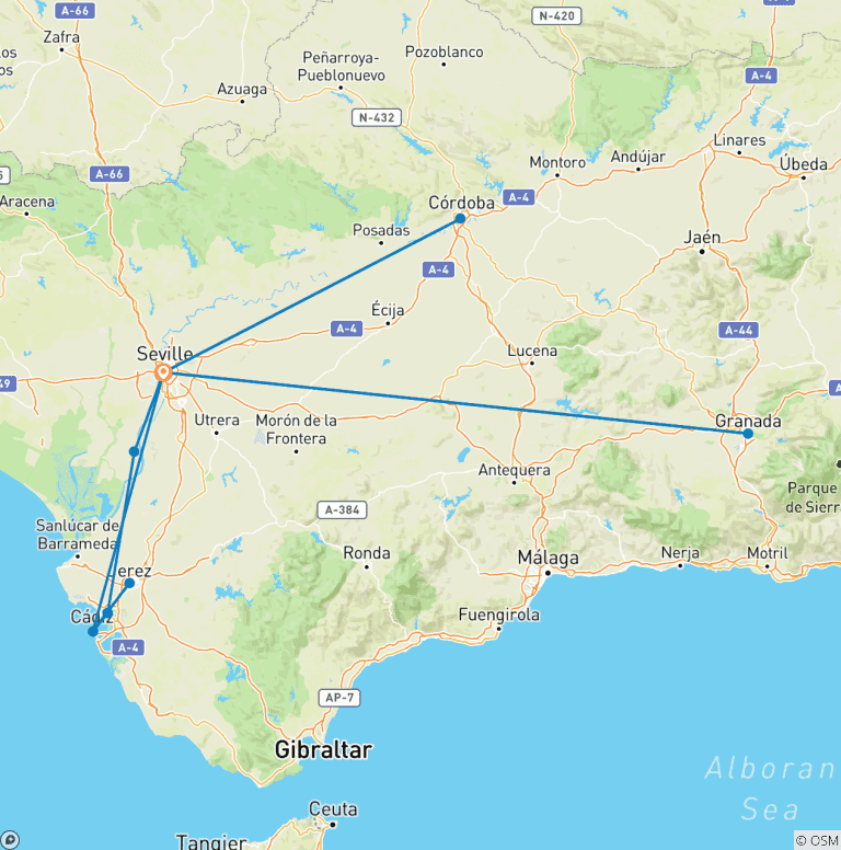 Map of Andalusia Special ¿Feria¿: The Splendors of Andalusia Along the Guadalquivir (port-to-port cruise)