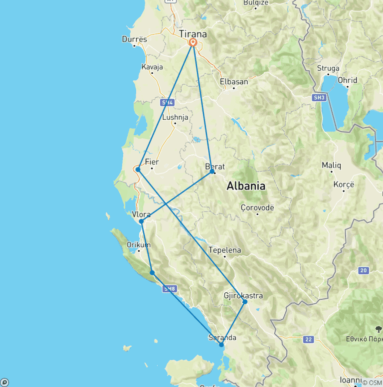Map of Self Drive: A week in Albania - Tirana to Saranda