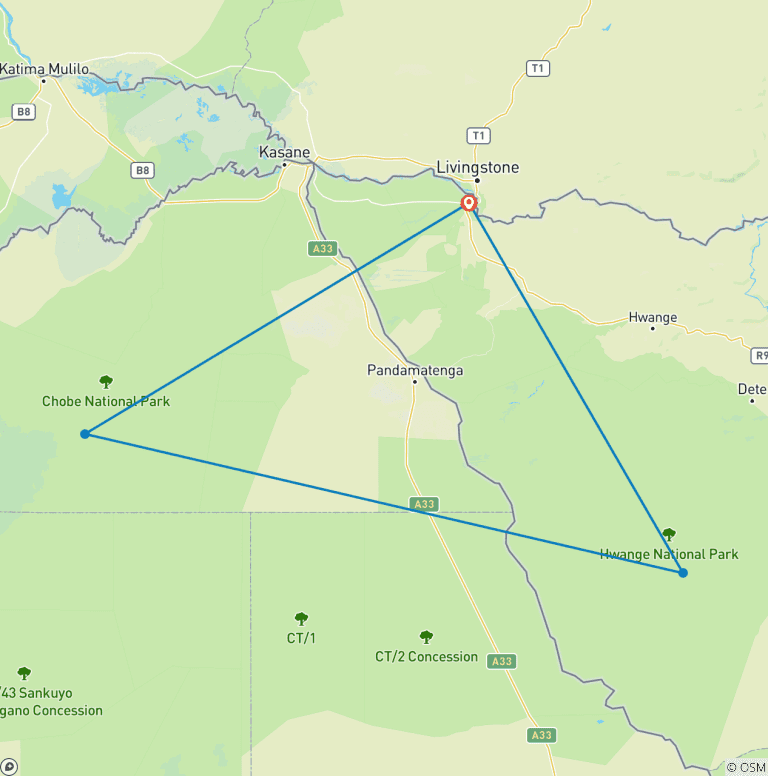 Map of Victoria Falls Hwange And Chobe