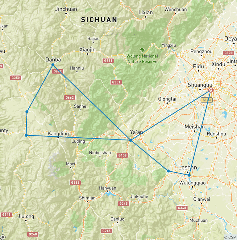 Map of 14-Day Cycle & Hike Panda Kingdom and Kham Tibet, Sichuan Province, China