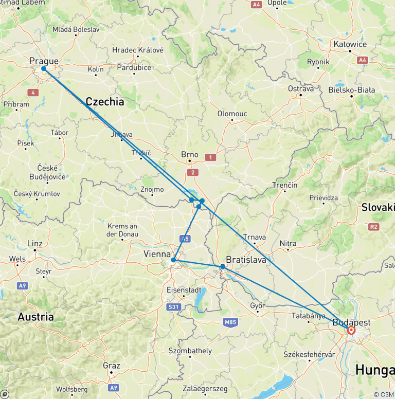 Map of Highlights of Eastern Europe