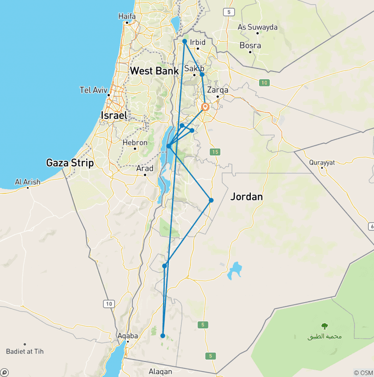 Map of Wonders of Jordan Luxury Private Tour