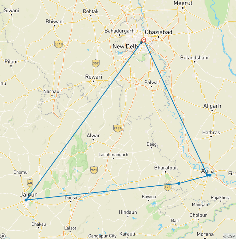 Map of 7 Days Golden Triangle Tour