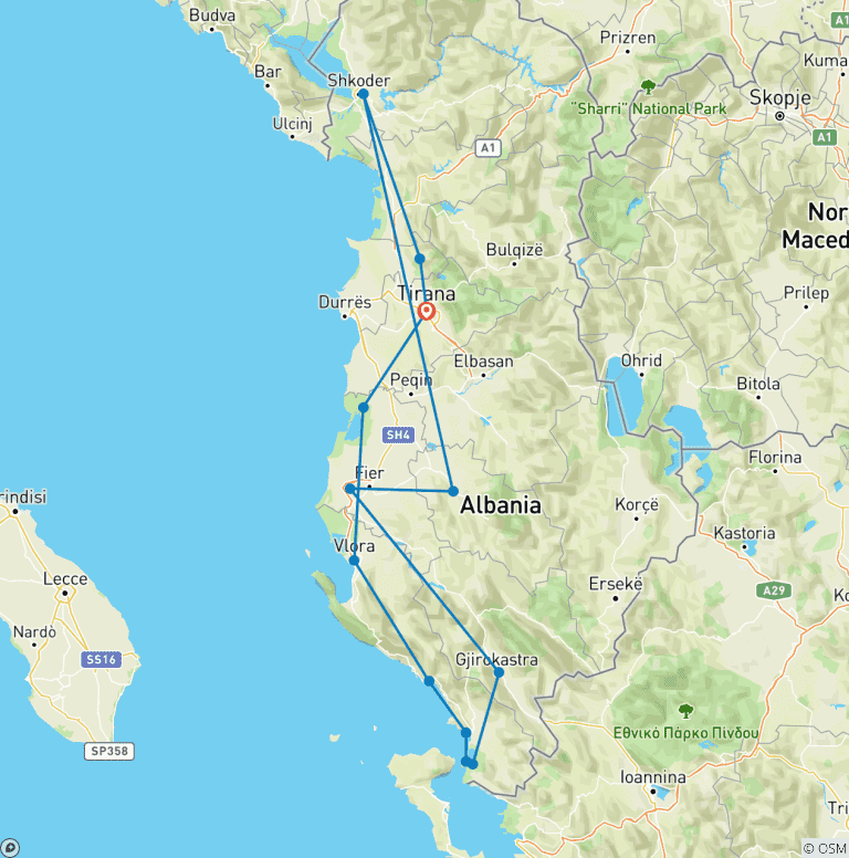 Map of 7-Day Albanian Highlights Private Tour | From South to North