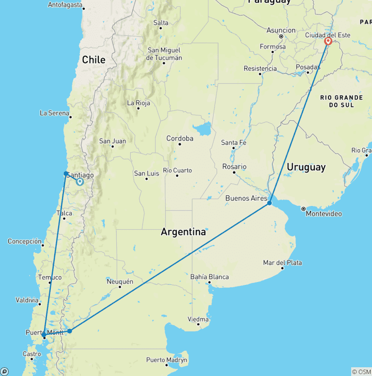 Map of 14-Day Chile & Argentina Tour
