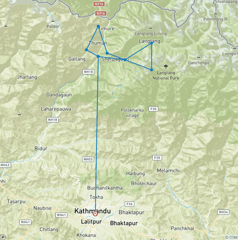 Map of Tamang Heritage & Langtang Trek