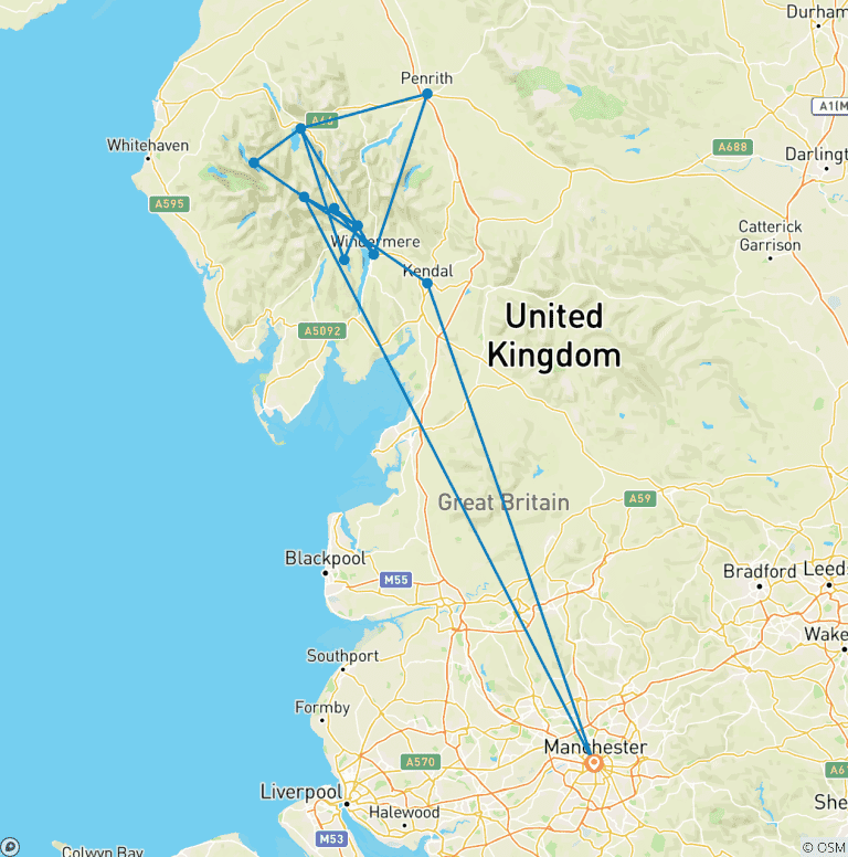 Map of 3-Day Lake District Explorer Small-Group Tour from Manchester