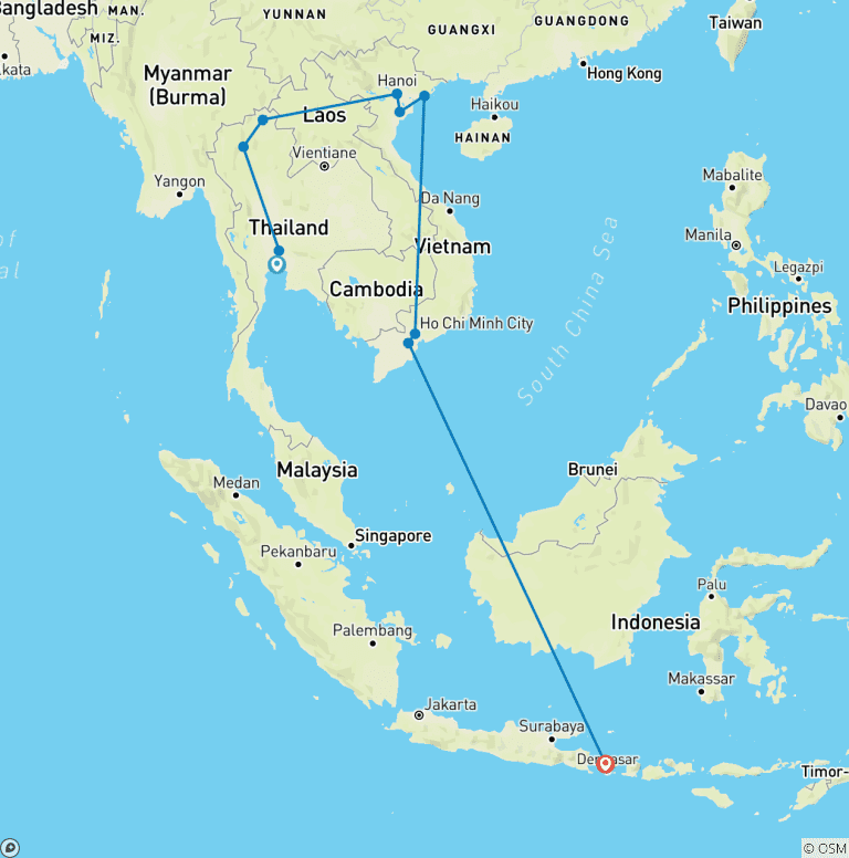 Map of Serenity & Spice: A Grand Southeast Asia Escape in 18 Days -(Thailand,Vietnam,Bali)